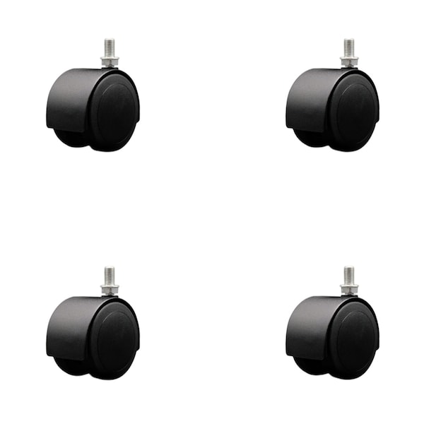 2-3/8'' Floor Safe Black Hooded Twin Wheel Caster 3/8 Threaded Stem, 4PK